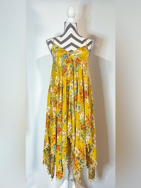 Goa Beachwear Handkerchief Hem Dress By Japna Womens Floral Asymmetrical Size S